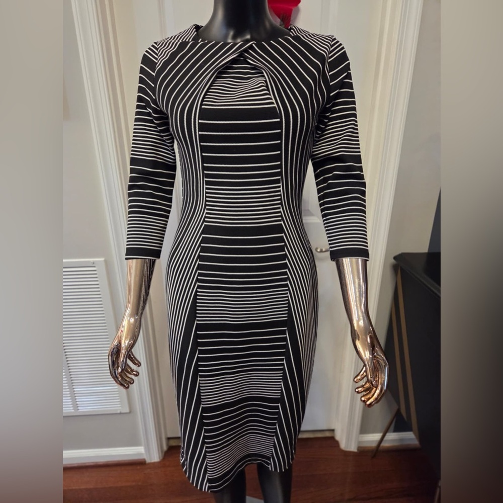 New York & Company Black and White Striped Long Sleeve Dress